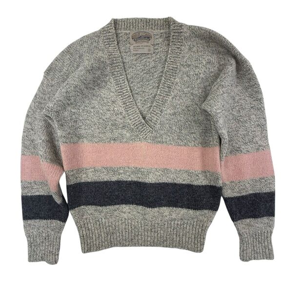 Vintage Britches Great Outdoors Sweater Women Small Wool Blend Gray Pink 80s 90s - Picture 1 of 13